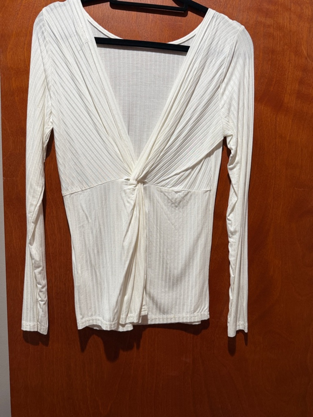 Hayden Cream Twist-Front Long Sleeve Top